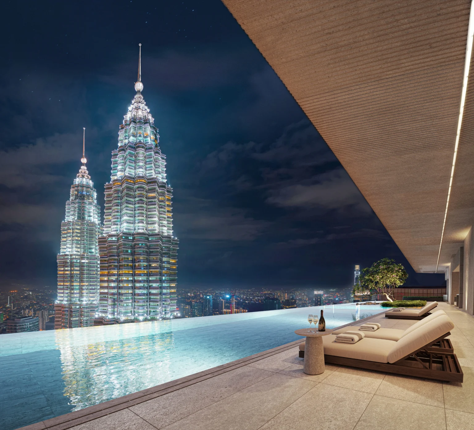 Artist's impression of the infinity pool and Twin Towers view at CloutHaus